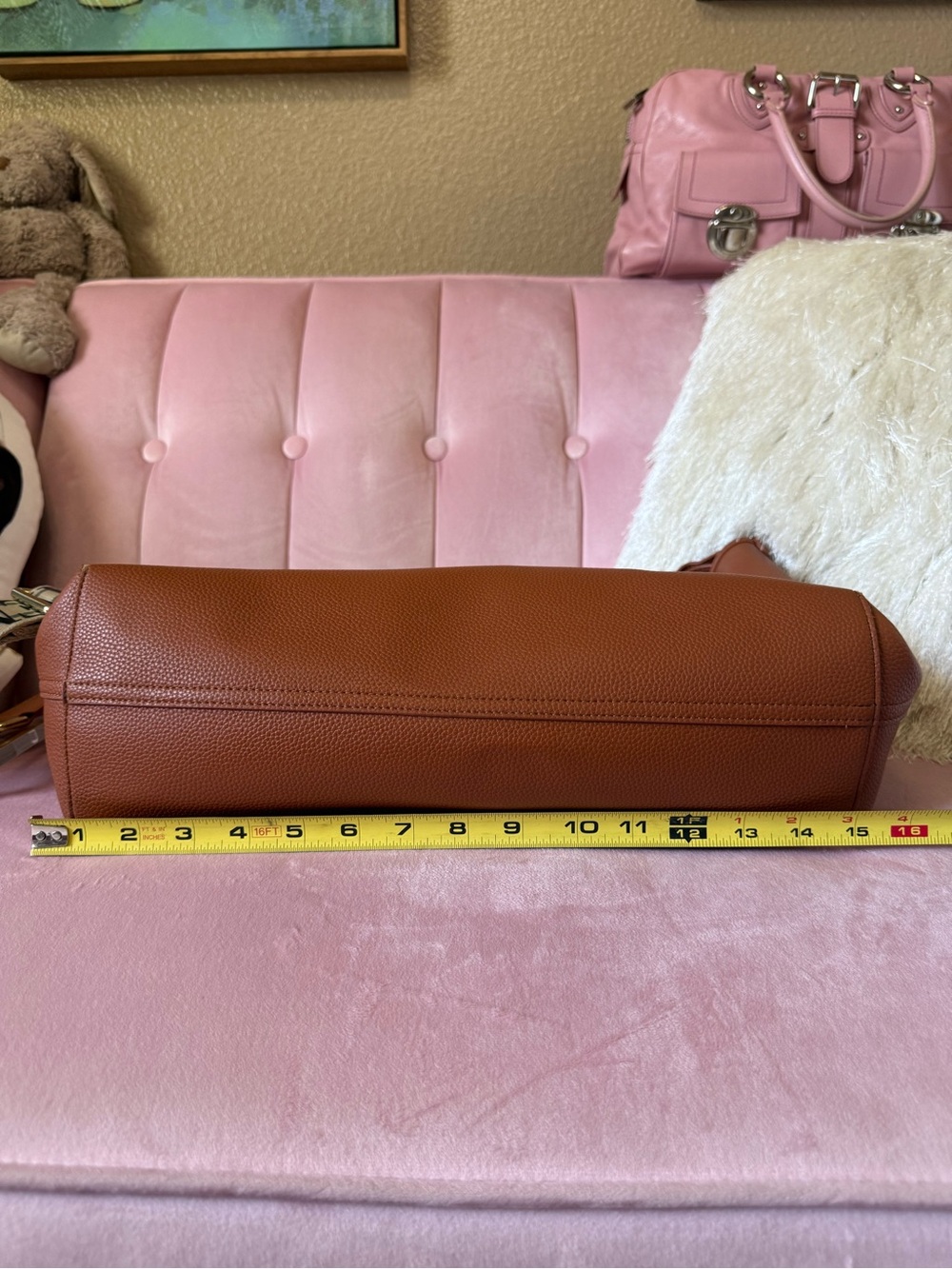 💯Auth! Emporio Armani Saddle Brown Leather Bag Tote Branded Strap Gold Hardware - Picture 8 of 16